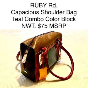 Ruby Rd Capacious Shoulder Bag Teal Color Block Purse 👜